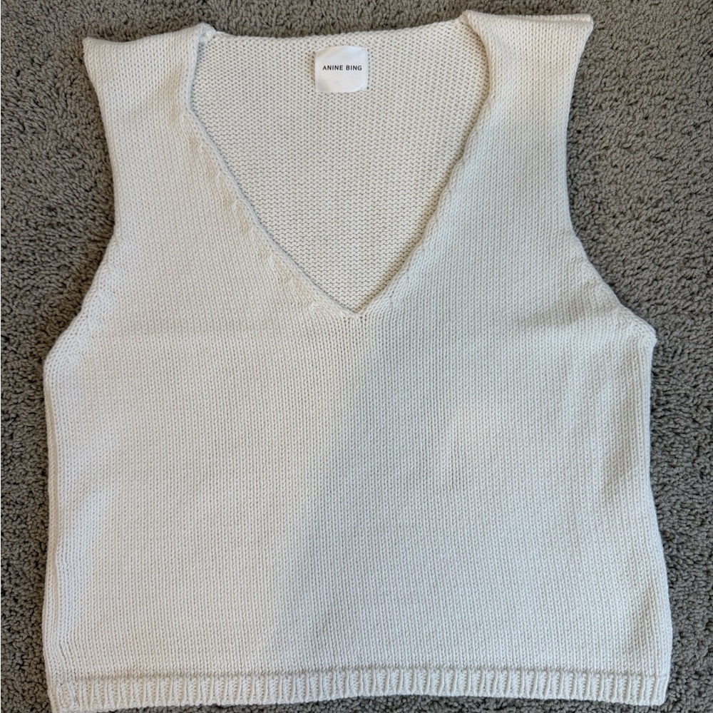 ANINE BING Cream Knit V-Neck Sleeveless Sweater Vest Size M